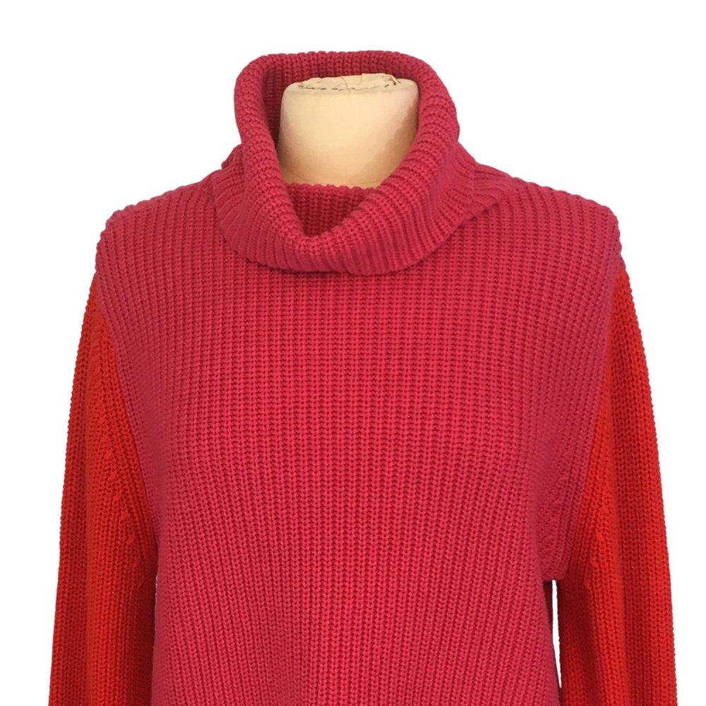 Sugar+Lips Pink Red Oversized Loose‎ Sleeves Pullover Turtleneck Sweater, S - Picture 2 of 10